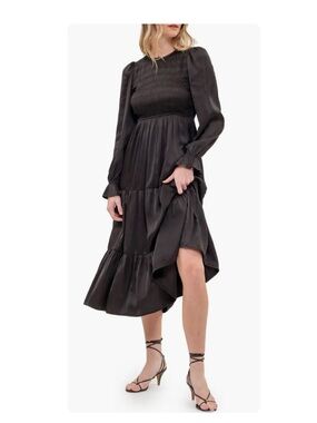 August Sky 
Satin Smocked Long Sleeve Dress